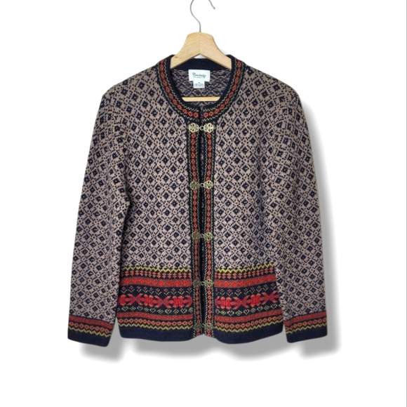 Cambridge Dry Goods 100% Wool Cardigan Sz S Fair Isle Nordic Winter Classic - Picture 1 of 9